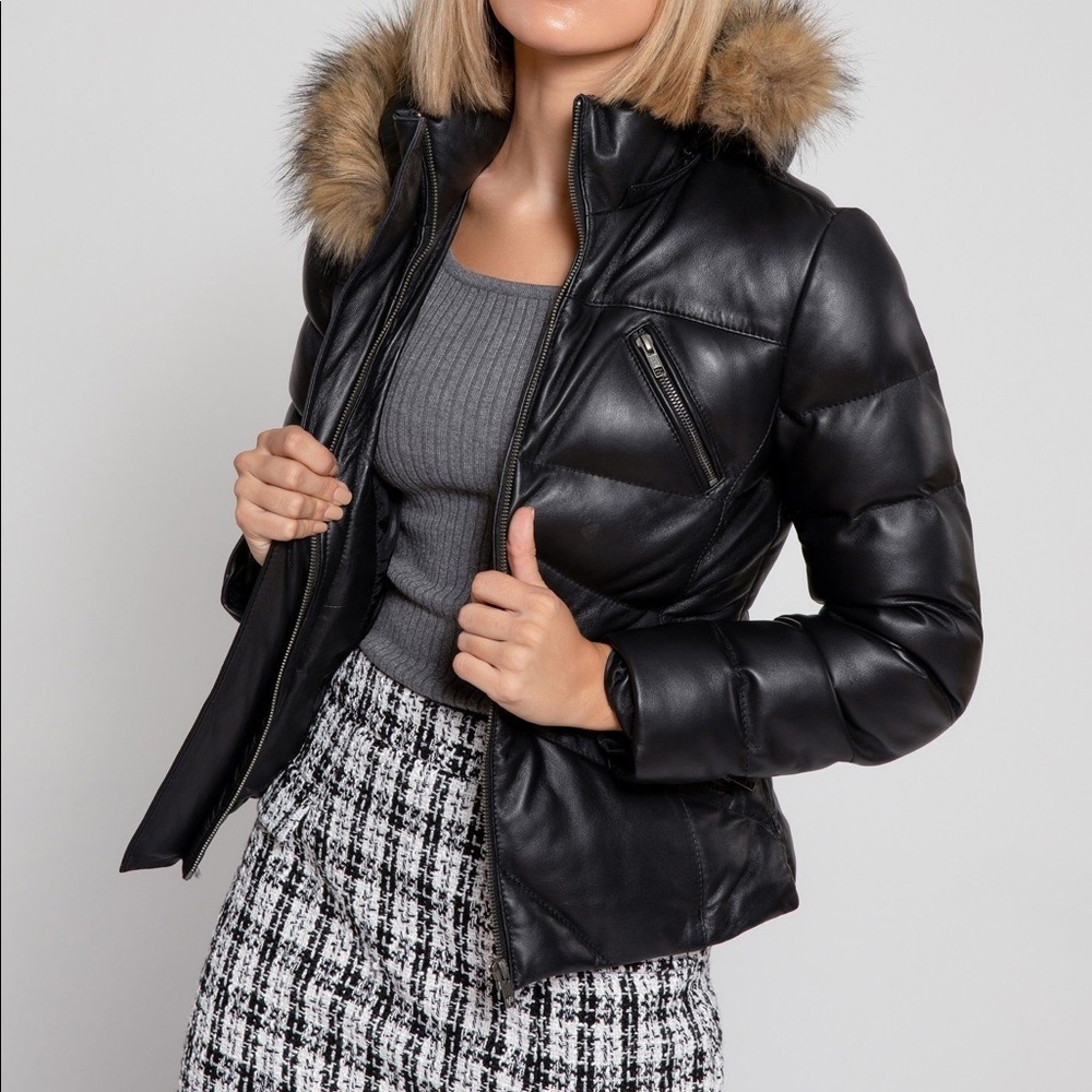 Genuine Leather Puffer Down Jacket